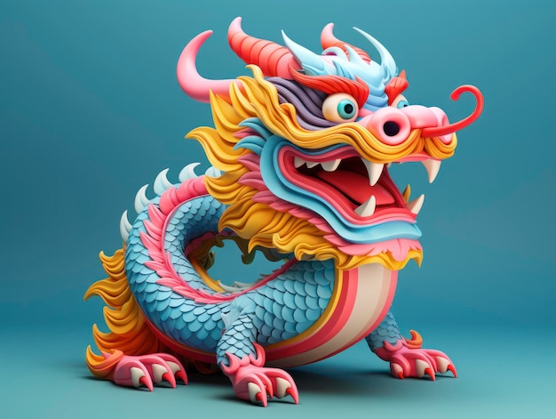 Figure de dragon chinois très détaillée en style 3D