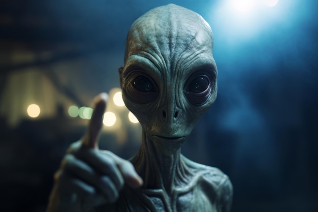 Une figure extraterrestre au geste séduisant dans un style qui brouille la réalité. IA générative