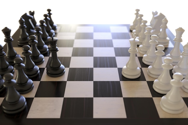 figure de guerre d'échecs dans le jeu de succès de la compétition. concept de stratégie, de gestion ou de leadership .3D Render