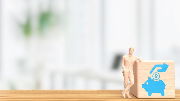 La figure homme et cube de bois pour gagner ou concept d'entreprise rendu 3d