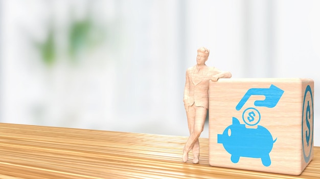 La figure homme et cube de bois pour gagner ou concept d'entreprise rendu 3d