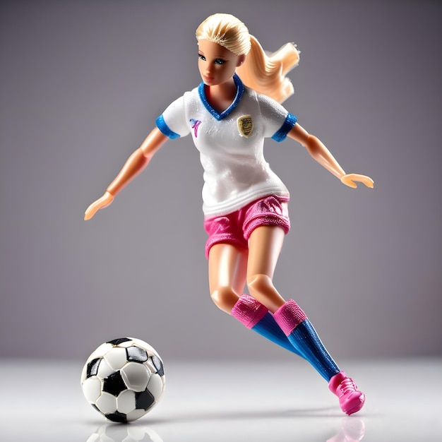 Figure de jouet de joueur de football Barbie sur fond blanc