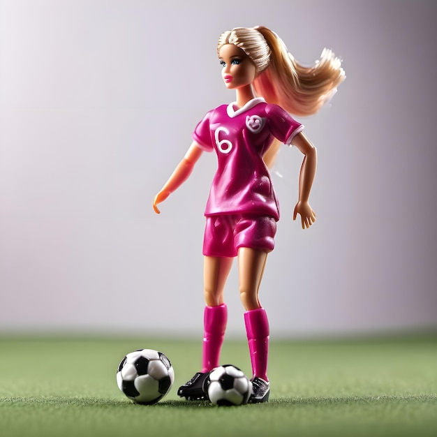 Figure de jouet de joueur de football Barbie sur fond blanc