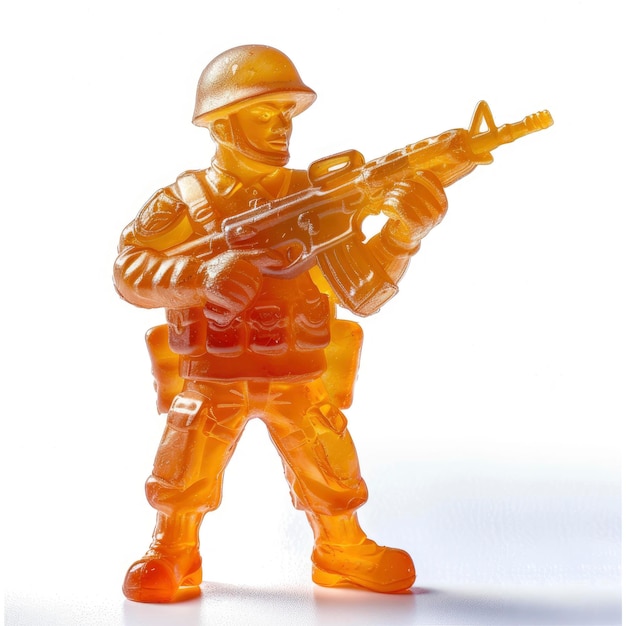 Photo figure de jouet de soldat faite de gélatine sucrée sculpture comestible