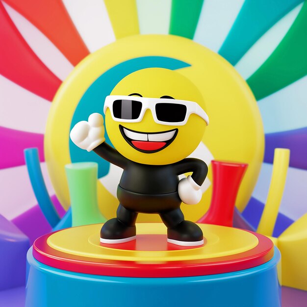 une figure de lego avec des lunettes de soleil sur une coupe de couleur arc-en-ciel