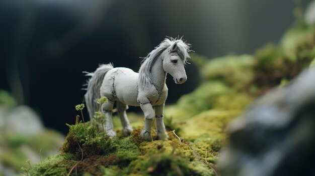 Photo figure miniature de cheval mystique avec un environnement blanc foncé et gris clair