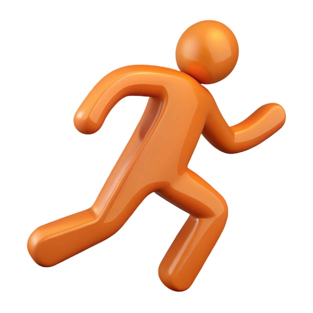 figure orange avec une personne qui court devant un fond blanc