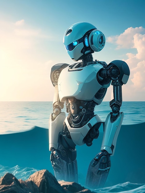 Une figure robotique faisant preuve de compréhension entourée d'un océan de compassion