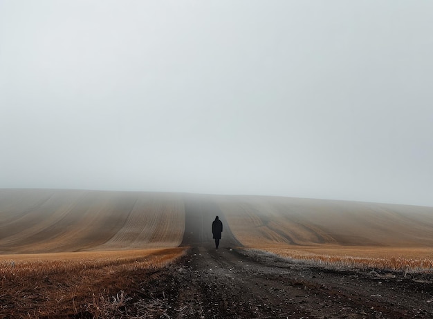 Photo une figure solitaire marche à travers un champ brumeux