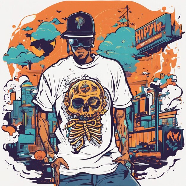 Photo une figure squelettique avec un t-shirt avec un design hiphop classique pour halloween