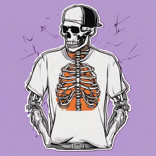 Photo une figure squelettique avec un t-shirt avec un design hiphop classique pour halloween