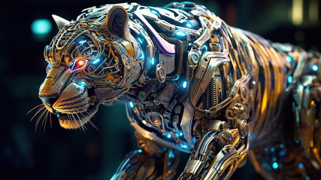 Figure d'un tigre robot cyborg IA générative