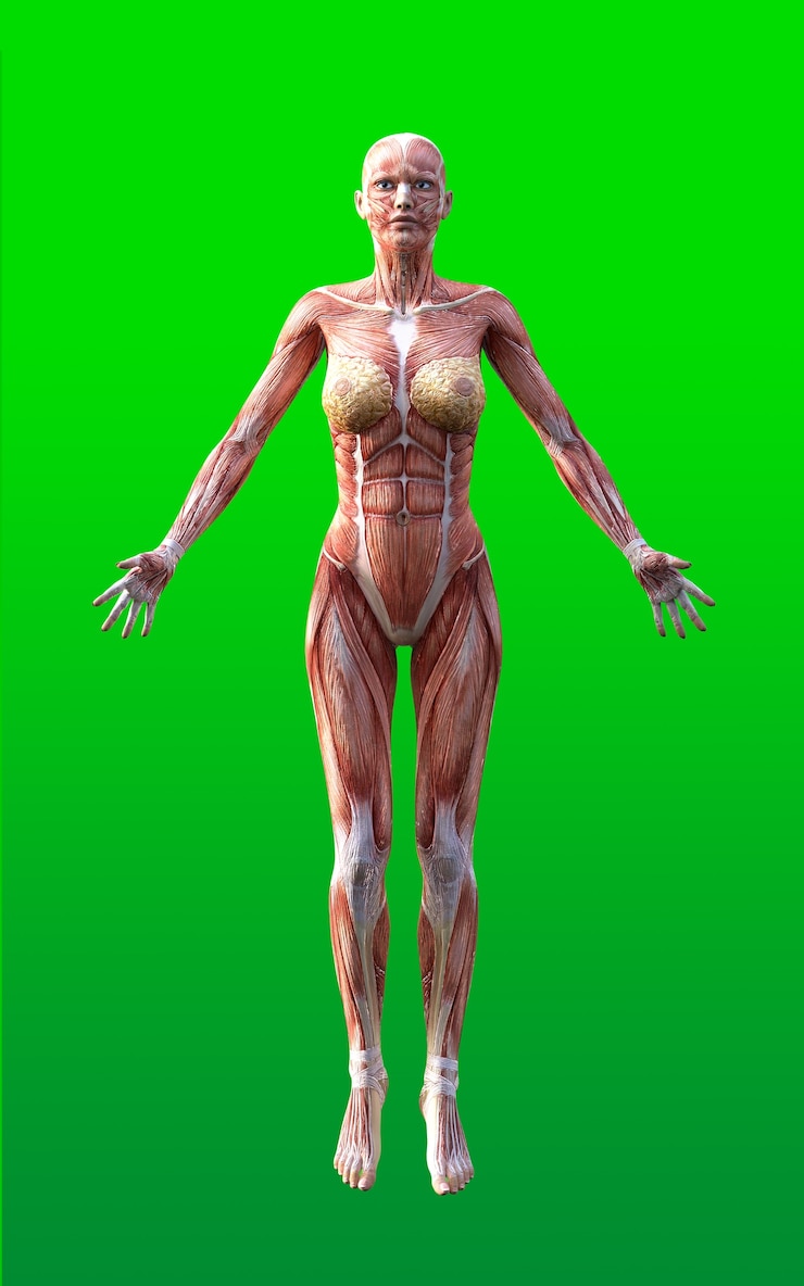 Photo figures féminines posent avec la peau et le muscle carte isolent sur fond vert