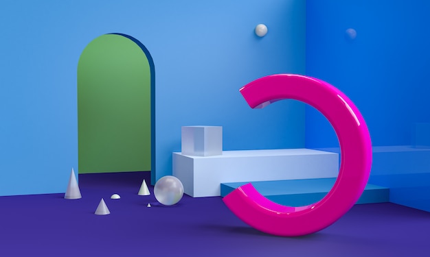 Figures géométriques primitives abstraites minimalistes, couleurs pastel, rendu 3D