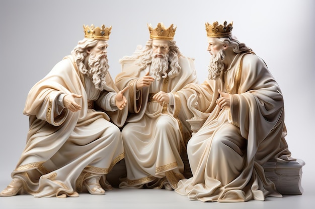 Photo figurine 3d des trois sages imprimée reyes magos caspar melchior et balthazar generative ai