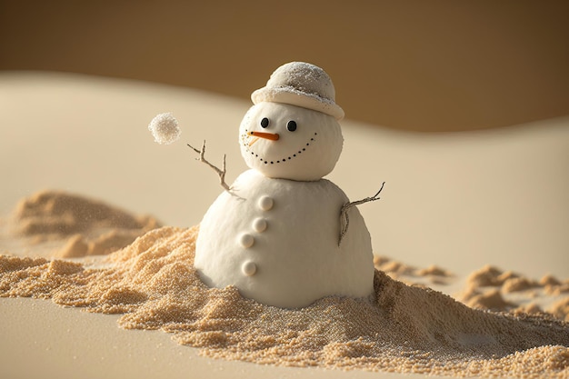Figurine de bonhomme de neige sur le sable