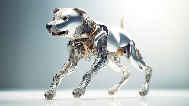 Une figurine de chien argenté et noir sur une surface blanche Image AI générative