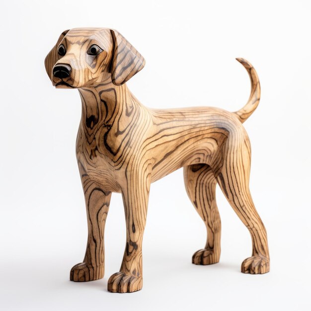 Figurine de chien en bois faite à la main sur fond blanc