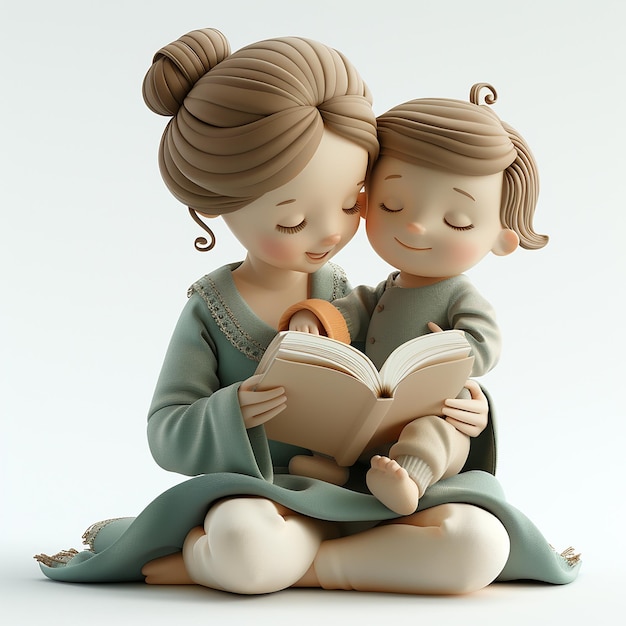 une figurine de deux enfants qui lisent un livre