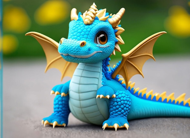 Photo une figurine de dragon bleu avec un dragon doré sur la tête.