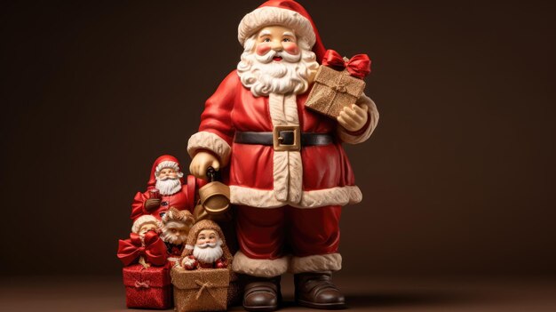 Une figurine du Père Noël avec un sac de cadeaux