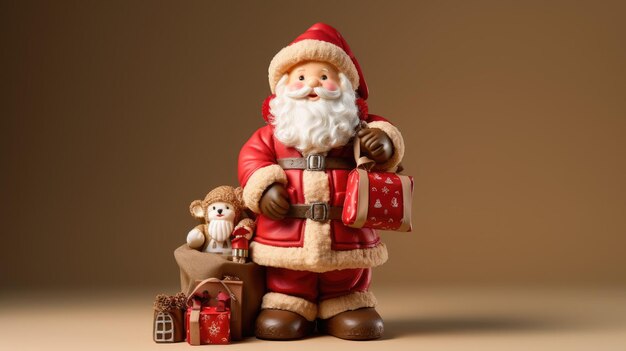 Une figurine du Père Noël avec un sac de cadeaux