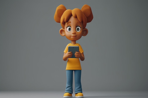 une figurine d'un enfant avec un téléphone à la main