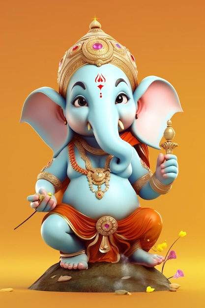 Figurine Ganesha en 3D sur fond dégradé