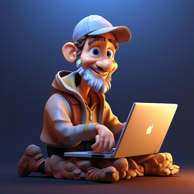 une figurine d'un homme avec un ordinateur portable et un macbook pro.