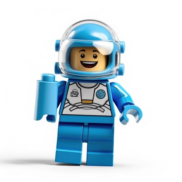 une figurine lego avec un casque bleu et un fond blanc.