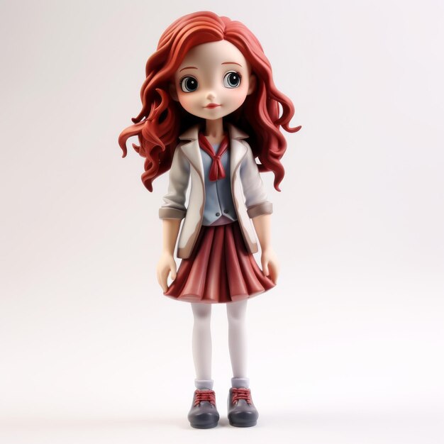 Photo figurine de lycéenne de dessin animé avec des cheveux roux détail élevé uhd image