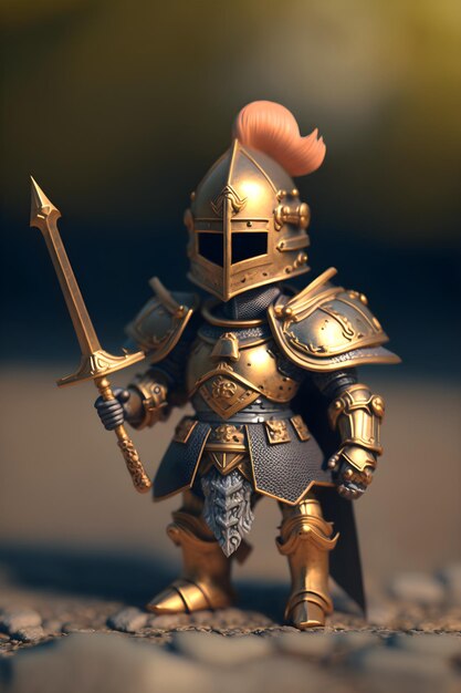 Une figurine miniature d'un chevalier avec une épée à la main.