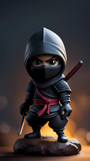 Figurine d'un ninja avec une expression de colère sur son visage