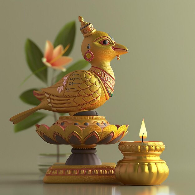 Photo une figurine d'oiseau avec une tête d'or et une tête en or