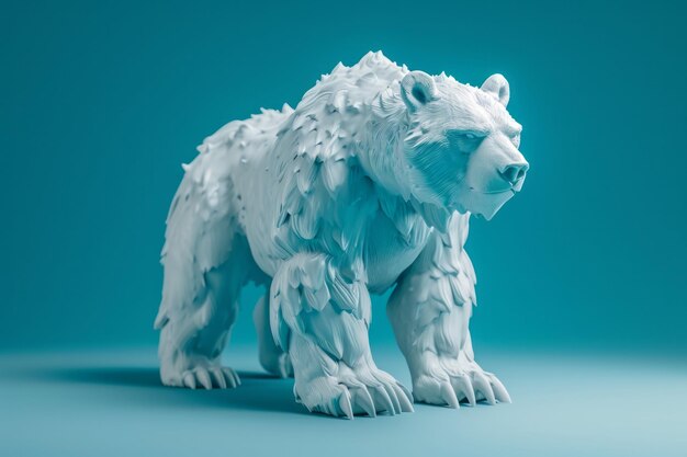 Photo figurine d'ours polaire blanc stylisé sur un fond bleu avec une esthétique minimaliste