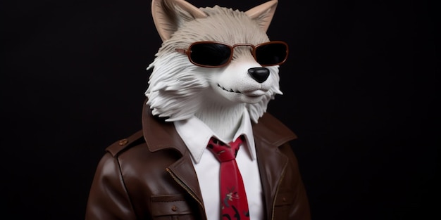 Une figurine de renard avec des lunettes de soleil et une cravate rouge