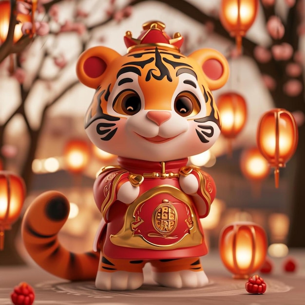 une figurine d'un tigre dans une robe chinoise