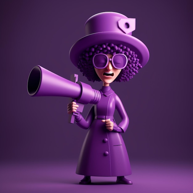 Une figurine violette avec un grand mégaphone
