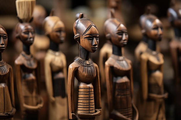 Figurines en bois sculptées d'un motif africain