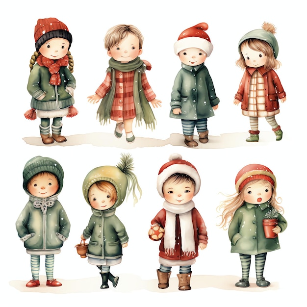 Figurines de Noël aquarelle hiver