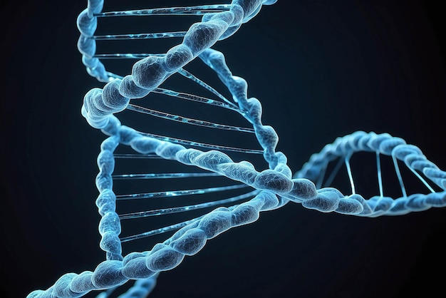 Photo un fil d'adn bleu généré numériquement avec une ligne ecg 3d