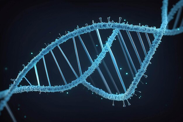 Un fil d'ADN bleu généré numériquement avec une ligne ECG 3d