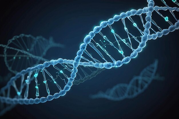 Photo un fil d'adn bleu généré numériquement avec une ligne ecg 3d