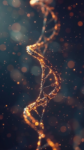 Un fil d'ADN tournant sur un fond sombre dans un style futuriste