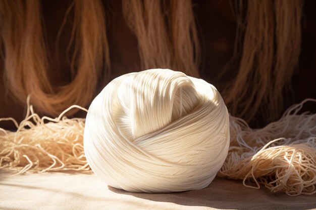 Un fil blanc à tricoter Une boule de fil