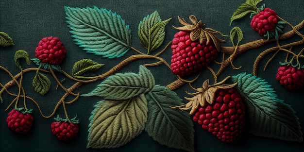 Fil de branche de framboise à broder Generative AI