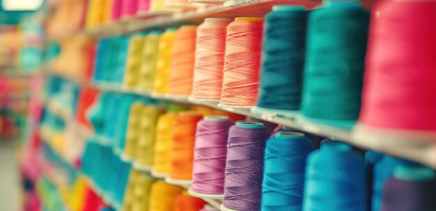 un fil coloré est utilisé dans un magasin de fournitures de couture