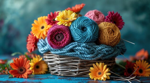 le fil coloré flotte sur une table en tissu coloré avec