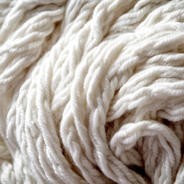 fil de laine blanc mettant en valeur sa texture complexe et sa douceur Le fil est étroitement torsadé