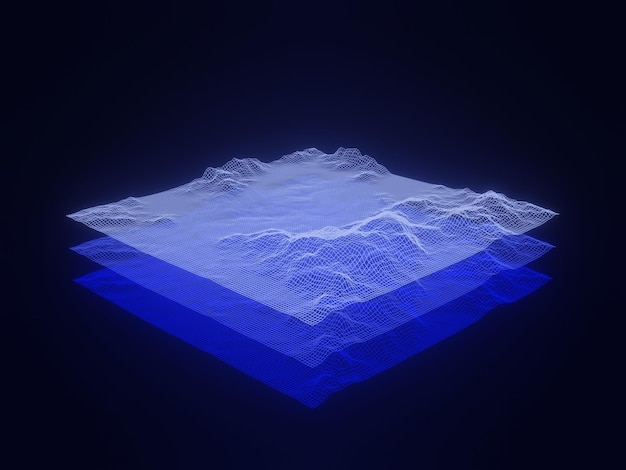 Filaire de grille de montagne topographique 3D Terrain holographique